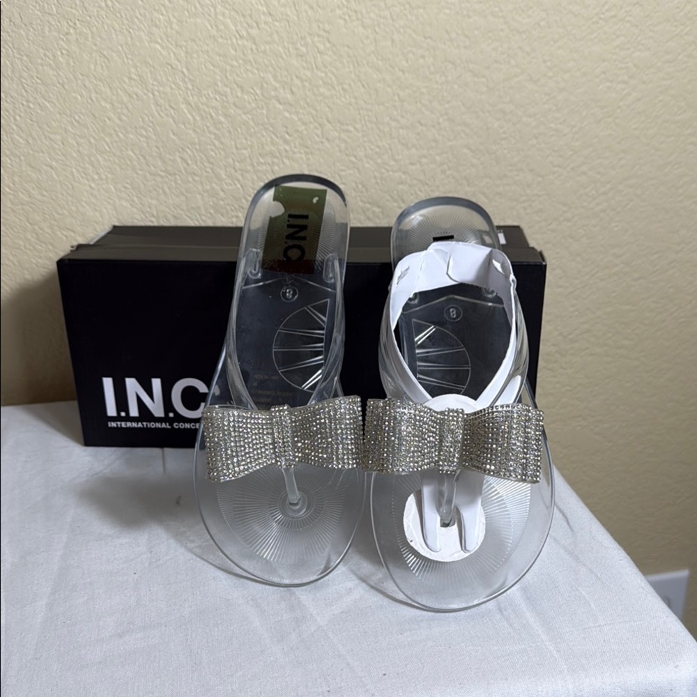 INC International Concepts Clear Sandals with Silver Bow